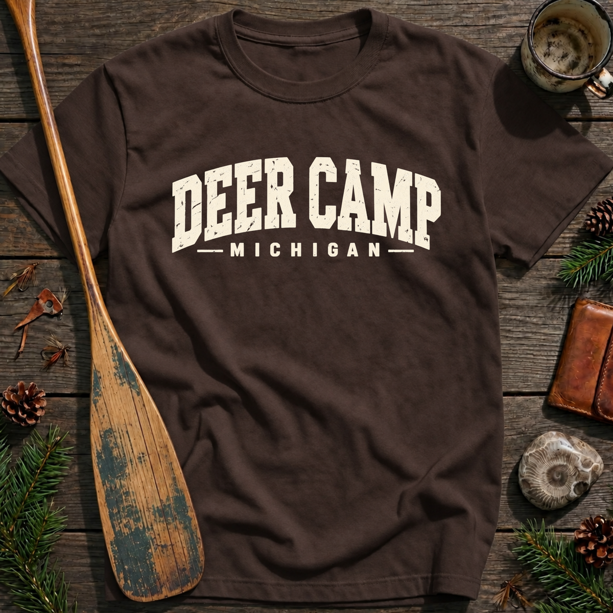 Deer Camp Michigan Block Text T‑Shirt