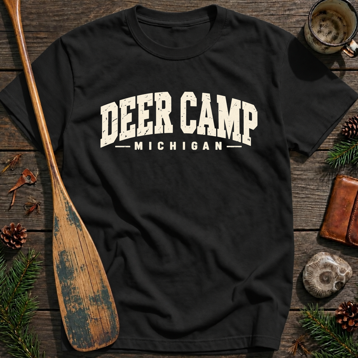 Deer Camp Michigan Block Text T‑Shirt
