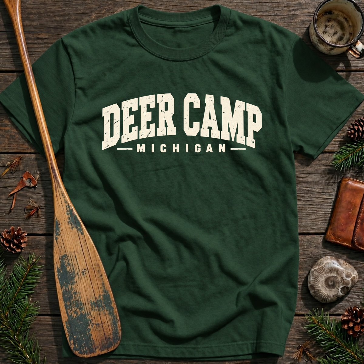Deer Camp Michigan Block Text T‑Shirt