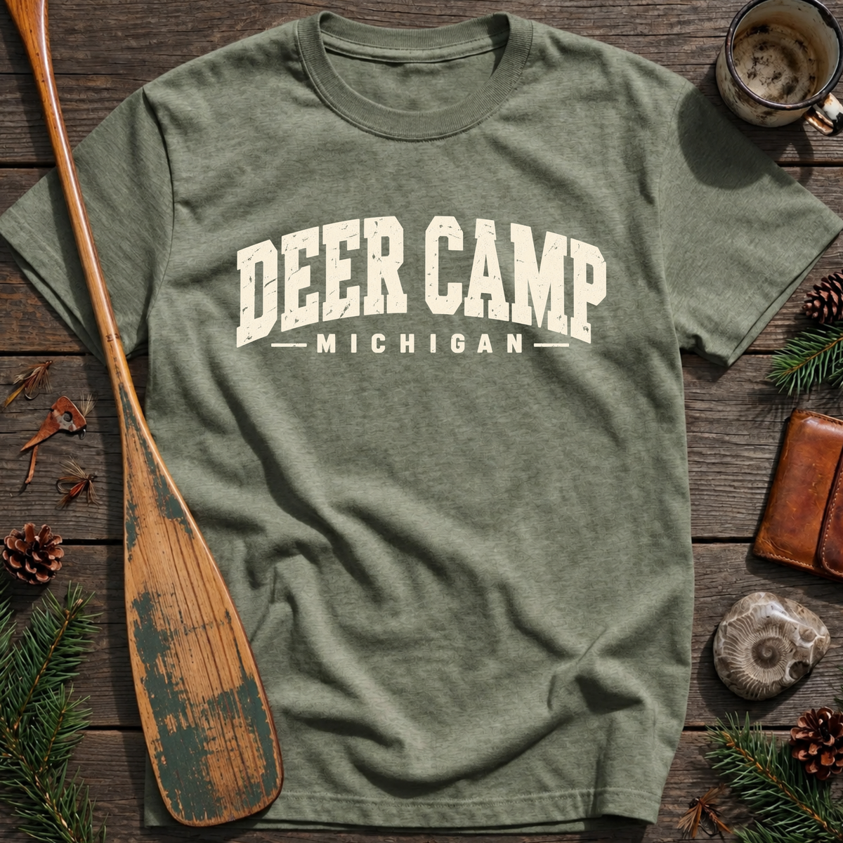 Deer Camp Michigan Block Text T‑Shirt