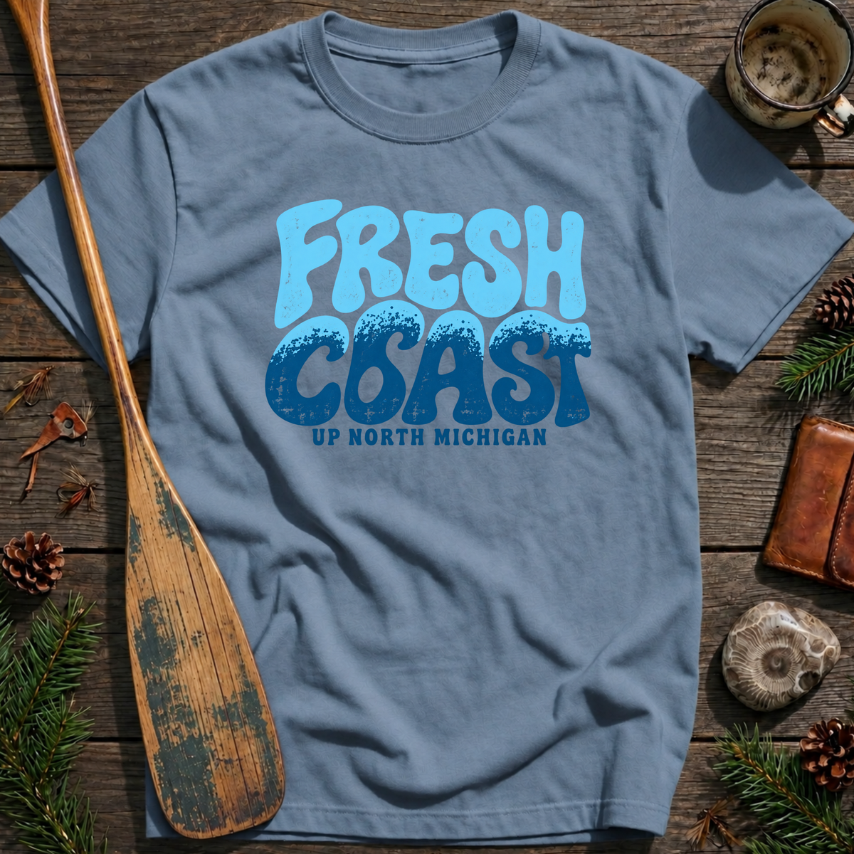 Fresh Coast Up North Michigan Waves T‑Shirt