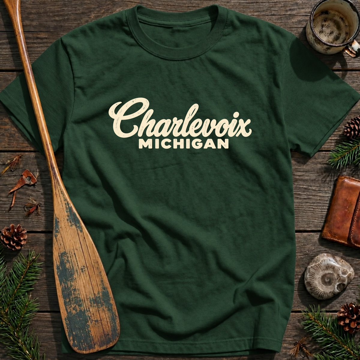 Charlevoix Michigan Heritage Script T‑Shirt