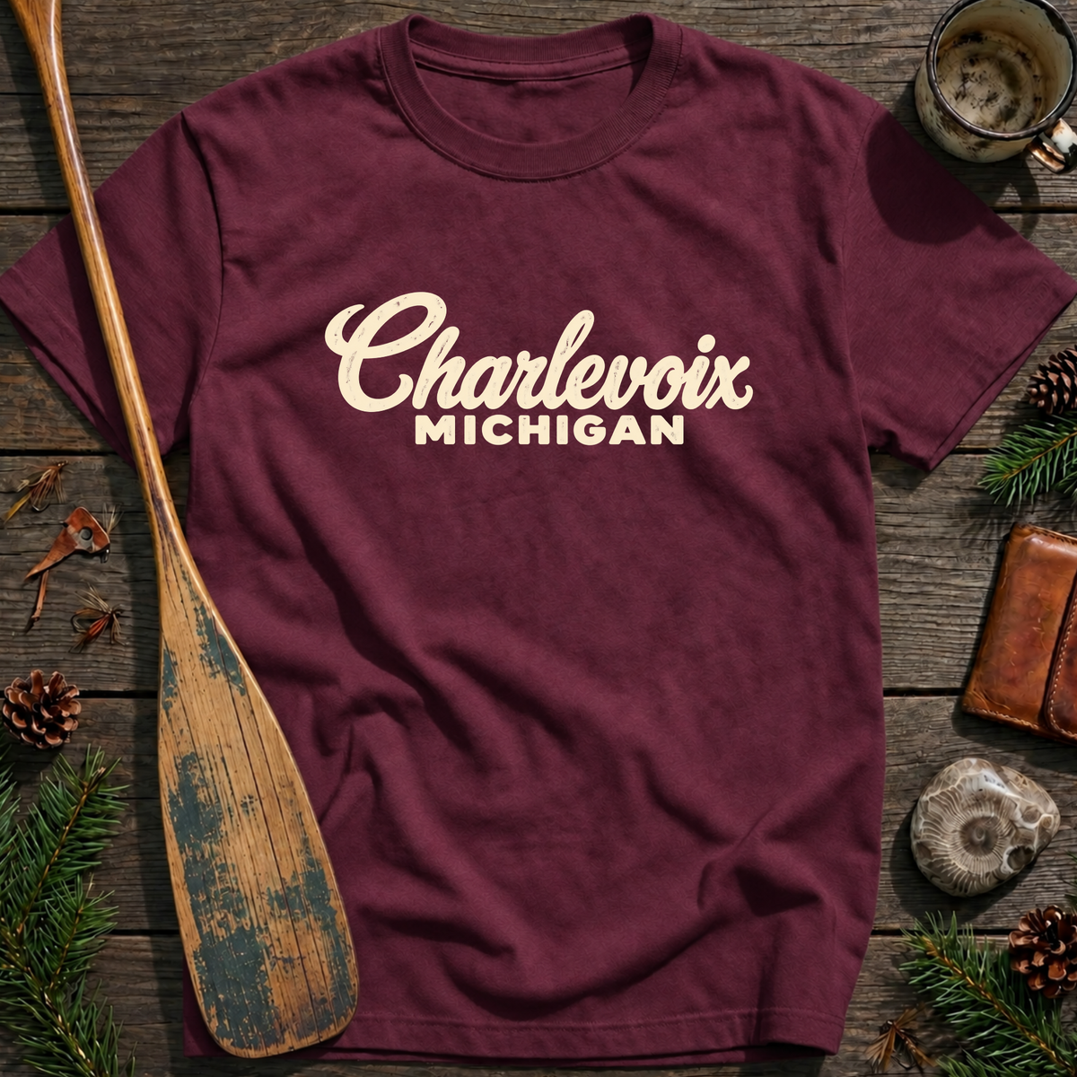 Charlevoix Michigan Heritage Script T‑Shirt
