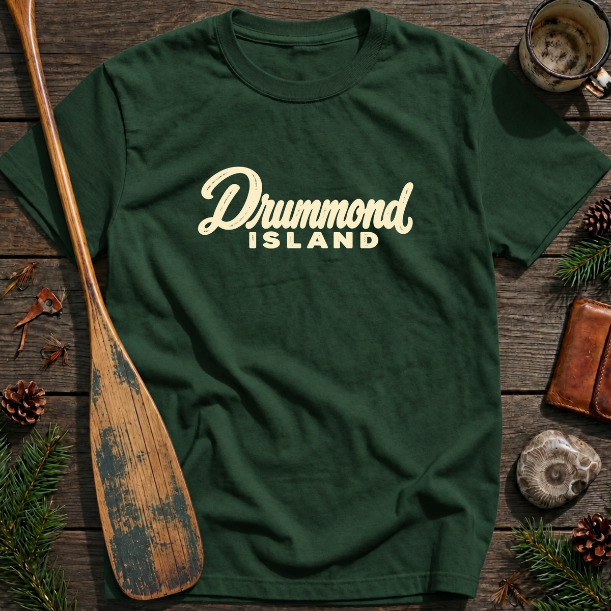 Drummond Island Michigan Heritage Script T‑Shirt