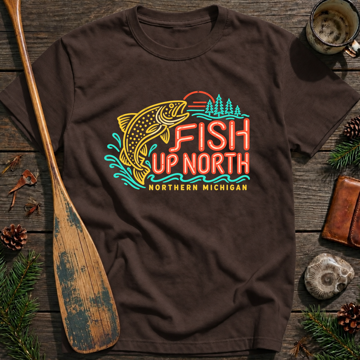 Fish Up North Retro Neon Trout T-Shirt