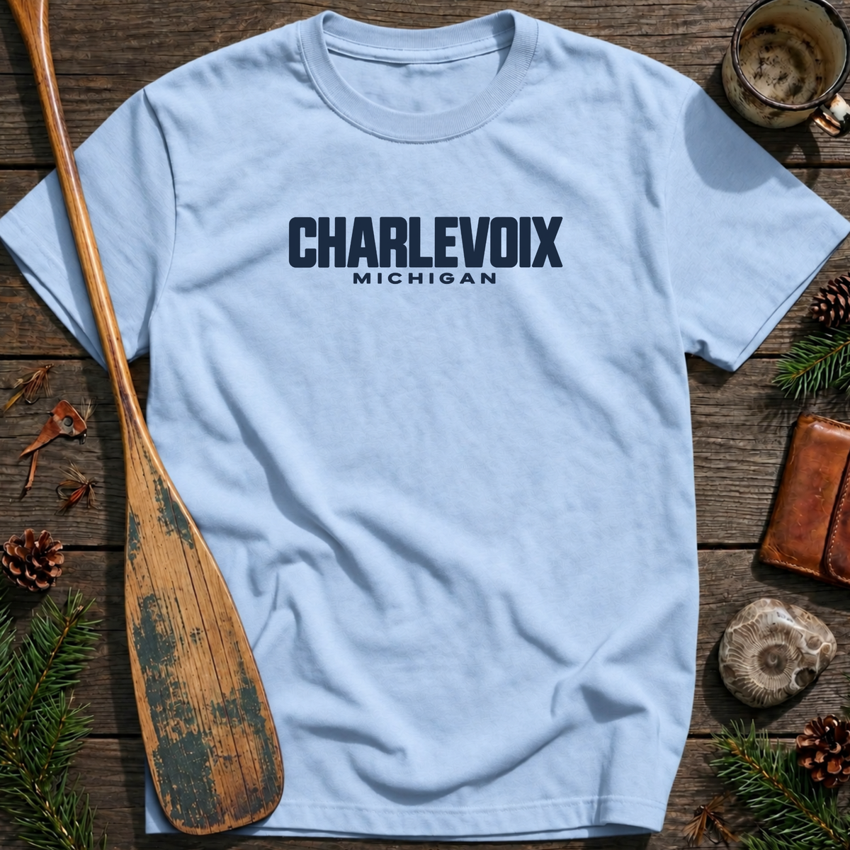 Charlevoix Michigan Vintage Industrial Text T‑Shirt