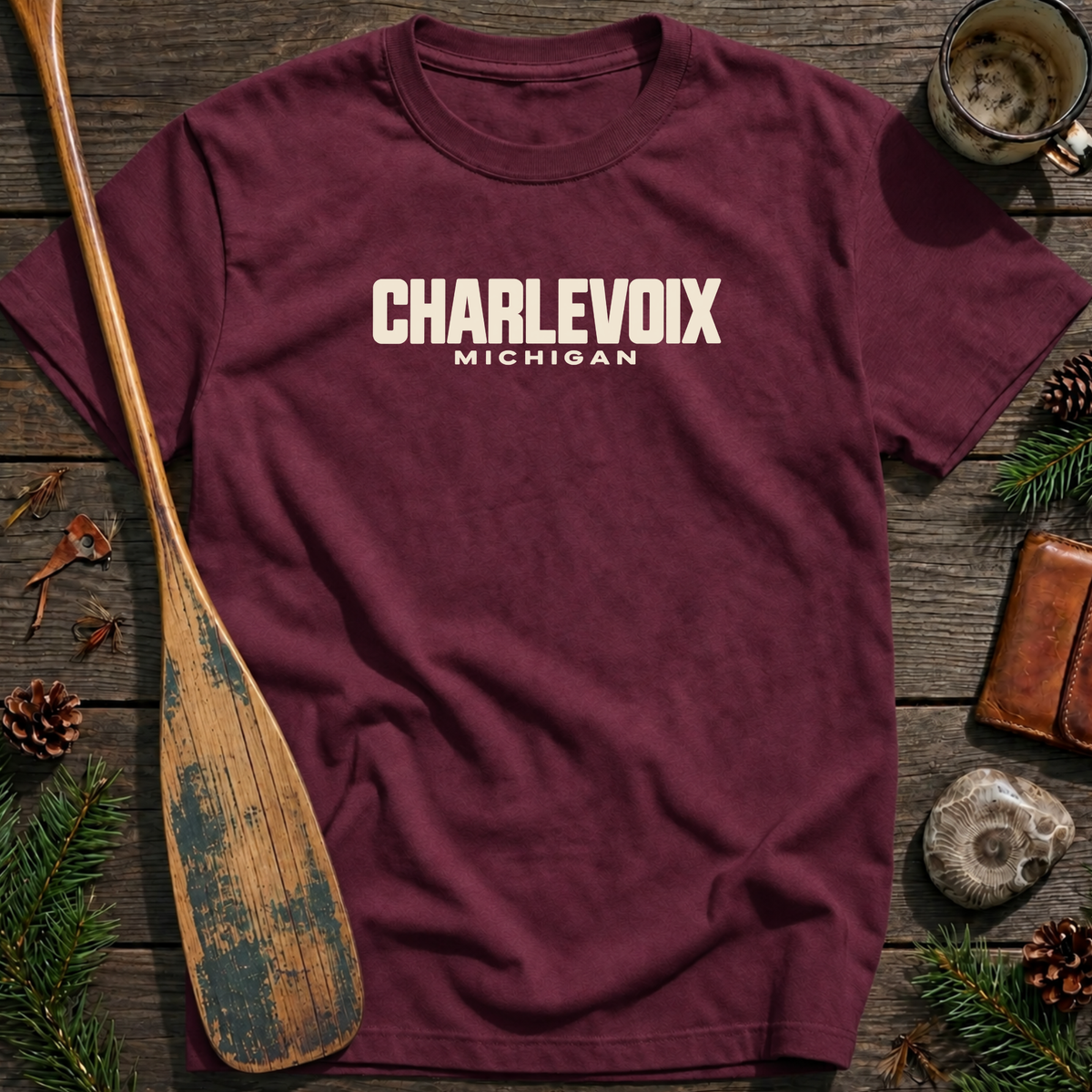 Charlevoix Michigan Vintage Industrial Text T‑Shirt