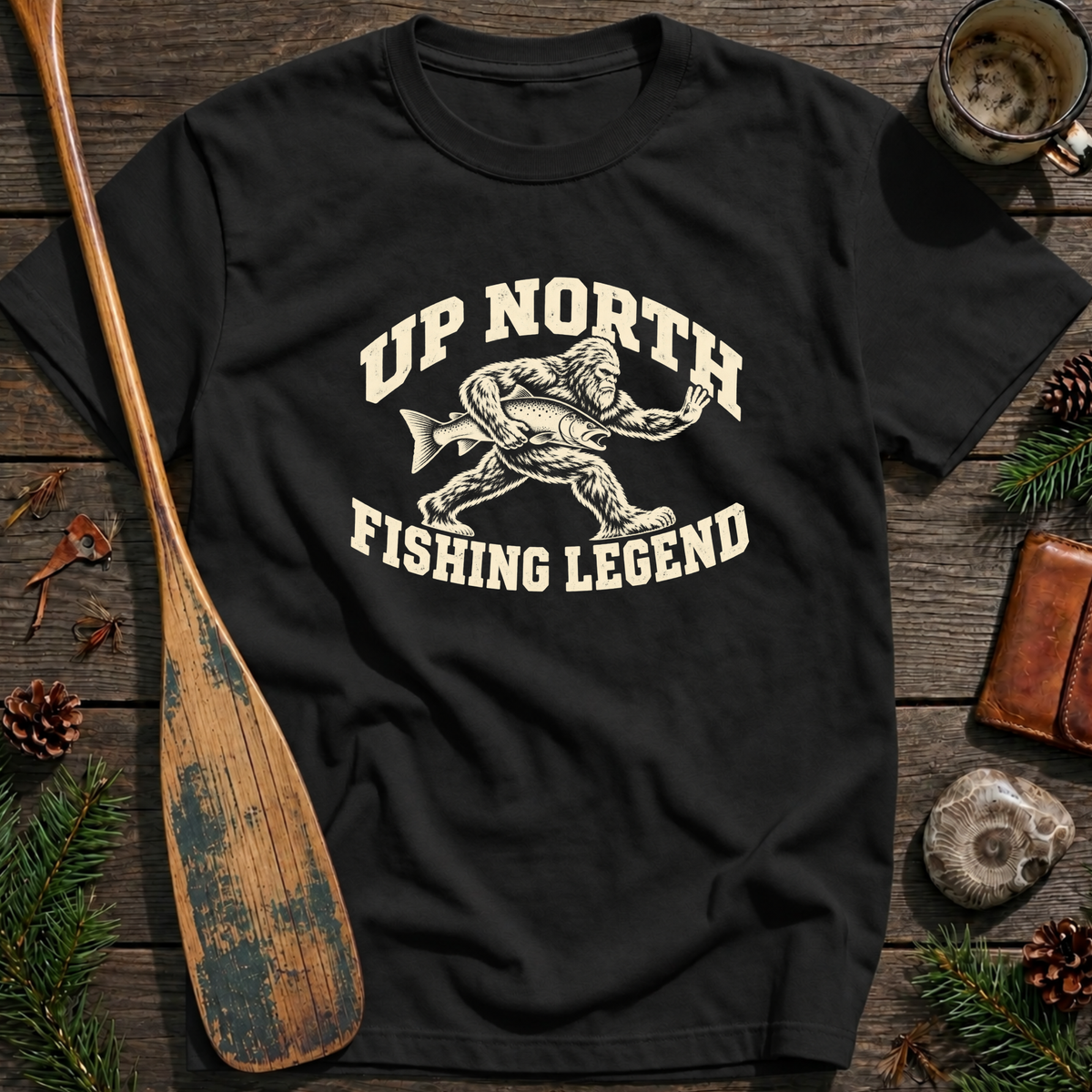 Bigfoot Up North Fishing Legend T‑Shirt
