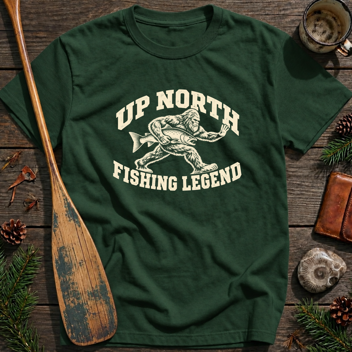 Bigfoot Up North Fishing Legend T‑Shirt