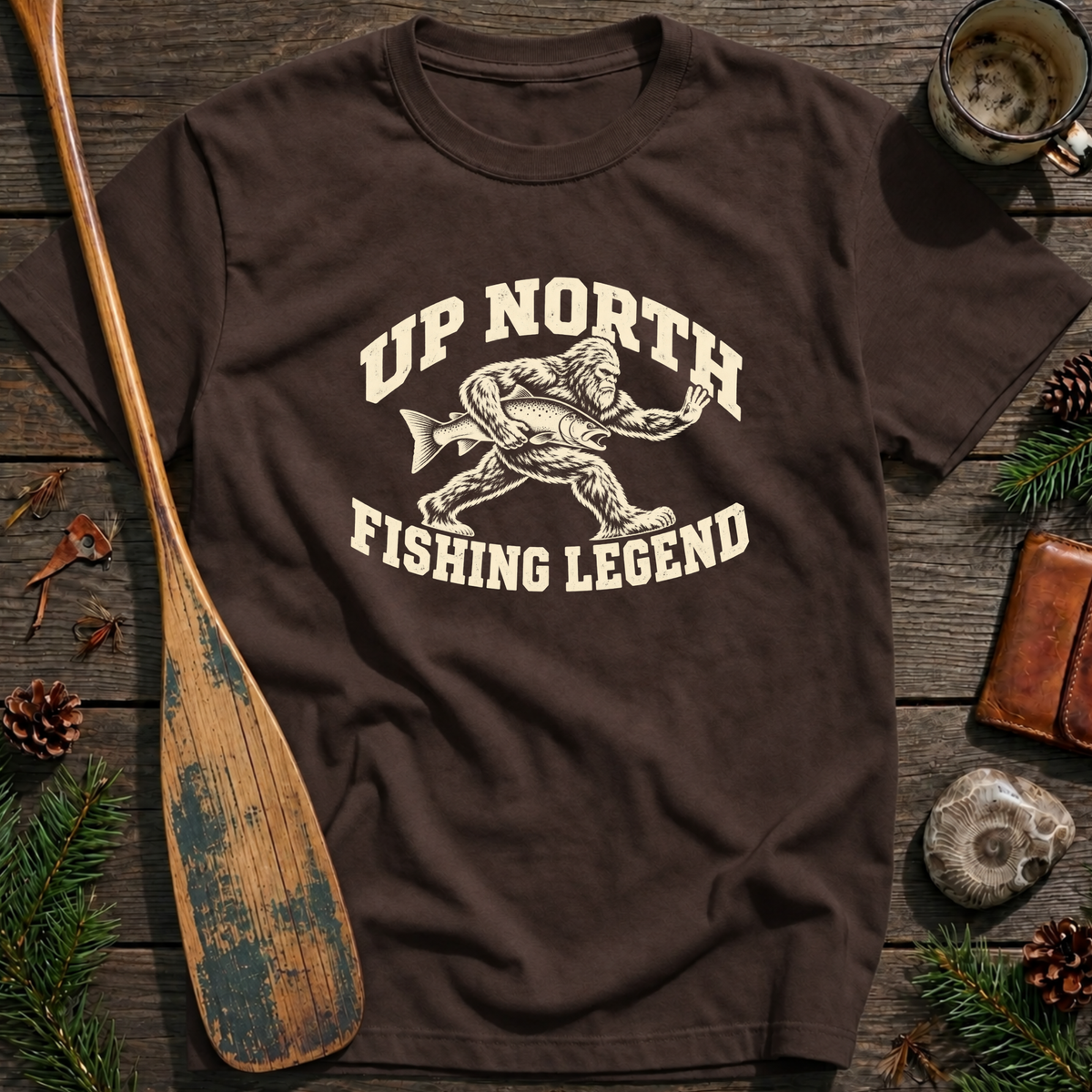 Bigfoot Up North Fishing Legend T‑Shirt