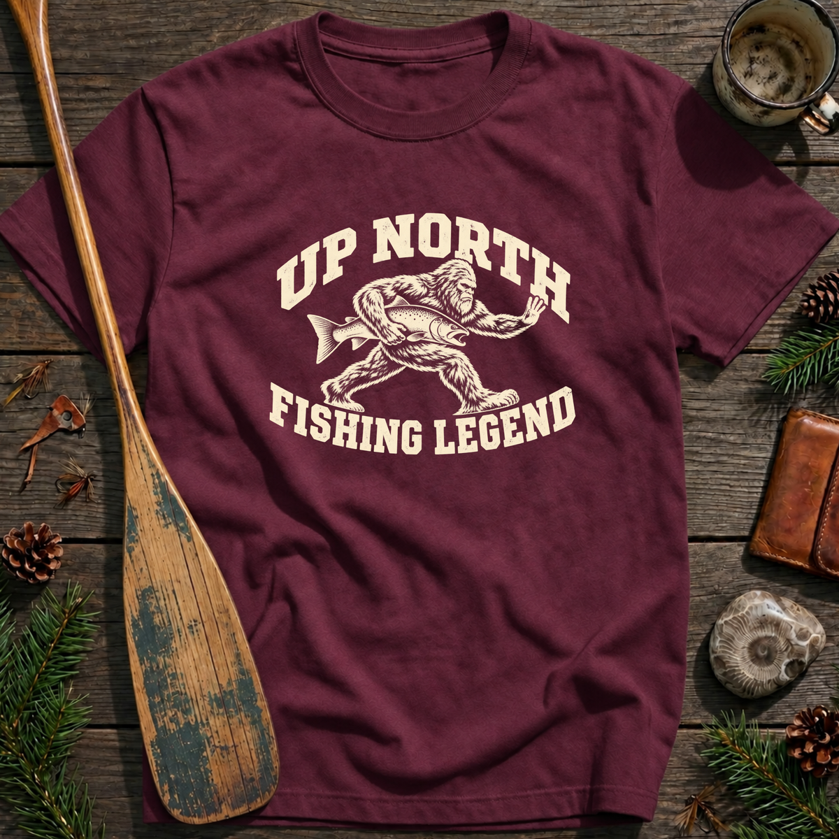 Bigfoot Up North Fishing Legend T‑Shirt