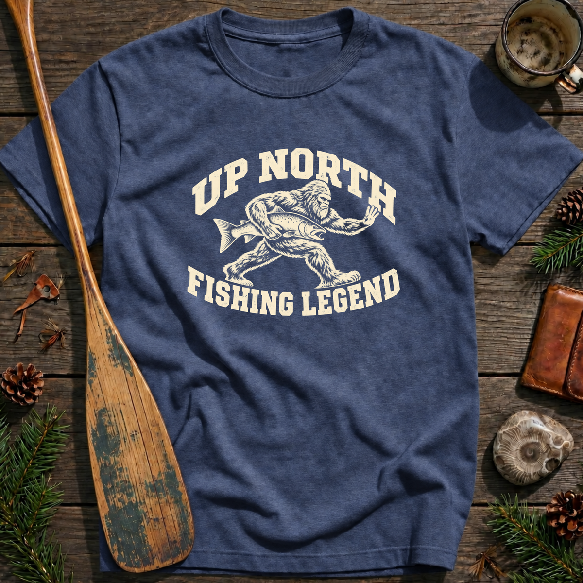 Bigfoot Up North Fishing Legend T‑Shirt