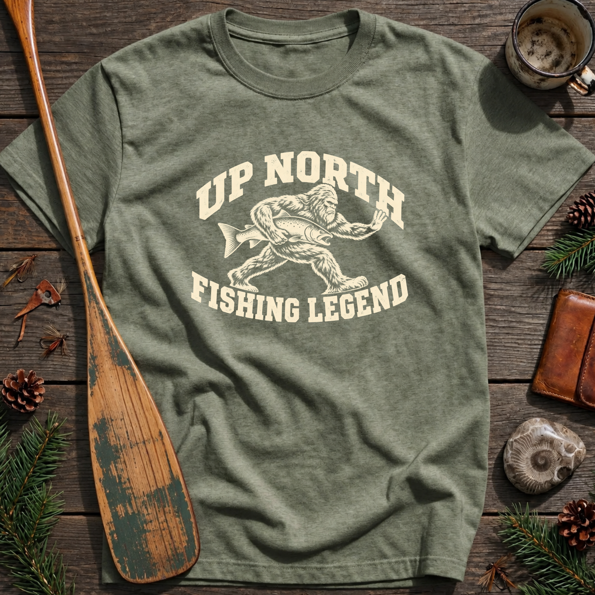 Bigfoot Up North Fishing Legend T‑Shirt