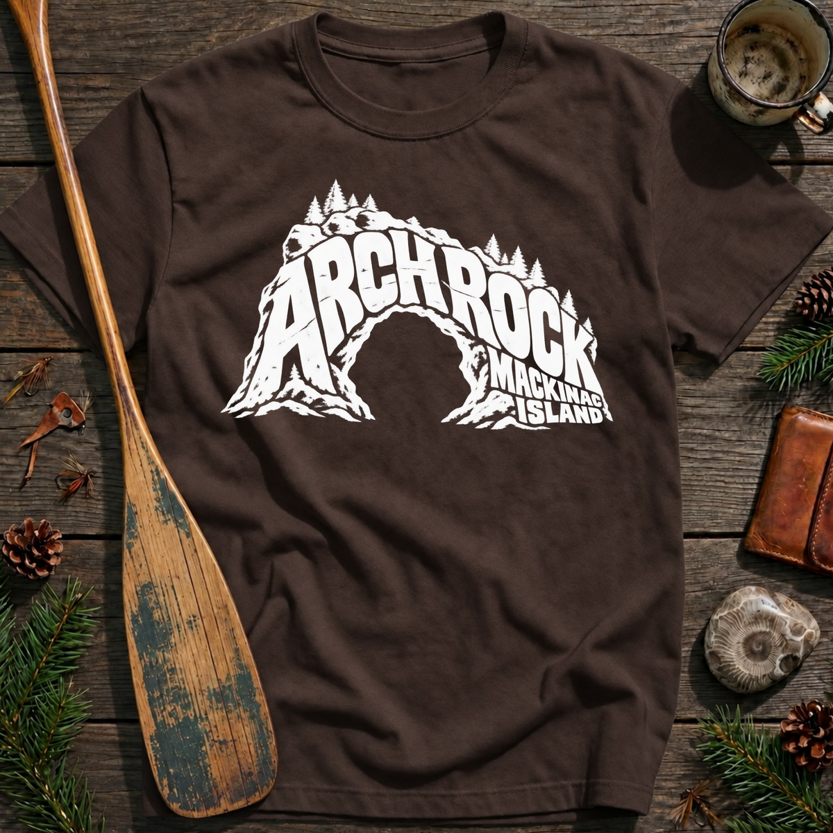 Arch Rock Distressed Typography T‑Shirt