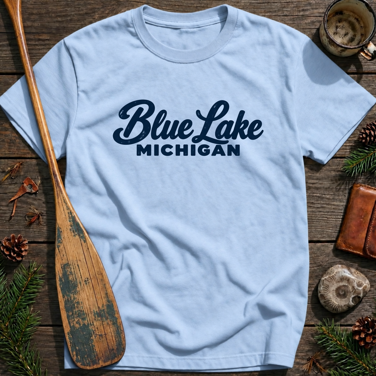 Blue Lake Michigan Heritage Script T‑Shirt