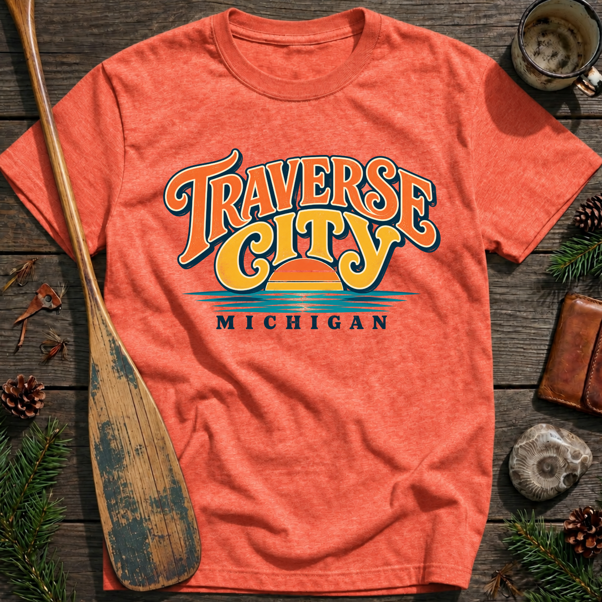 Traverse City Sunset Retro T‑Shirt