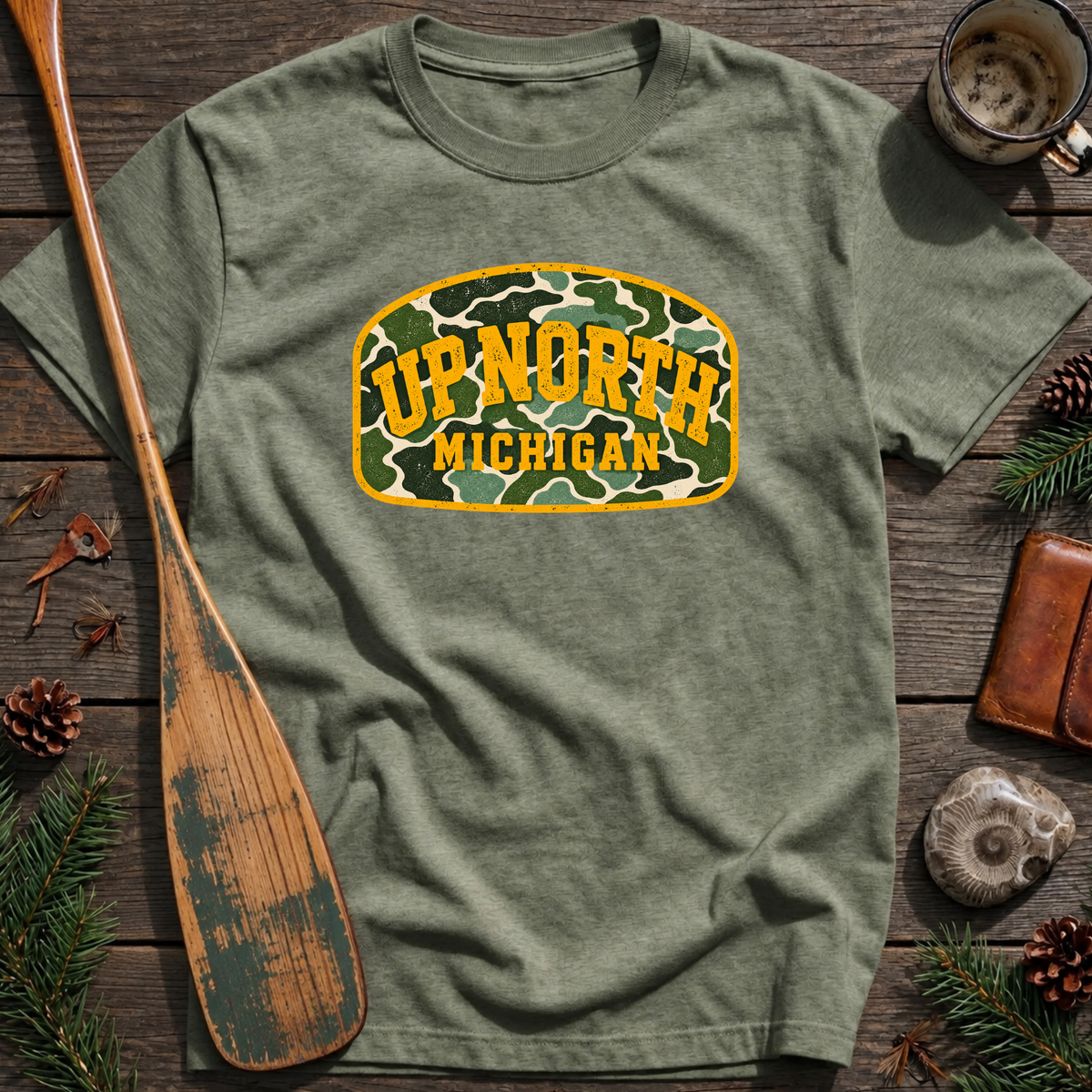 Up North Michigan Camo Badge T‑Shirt
