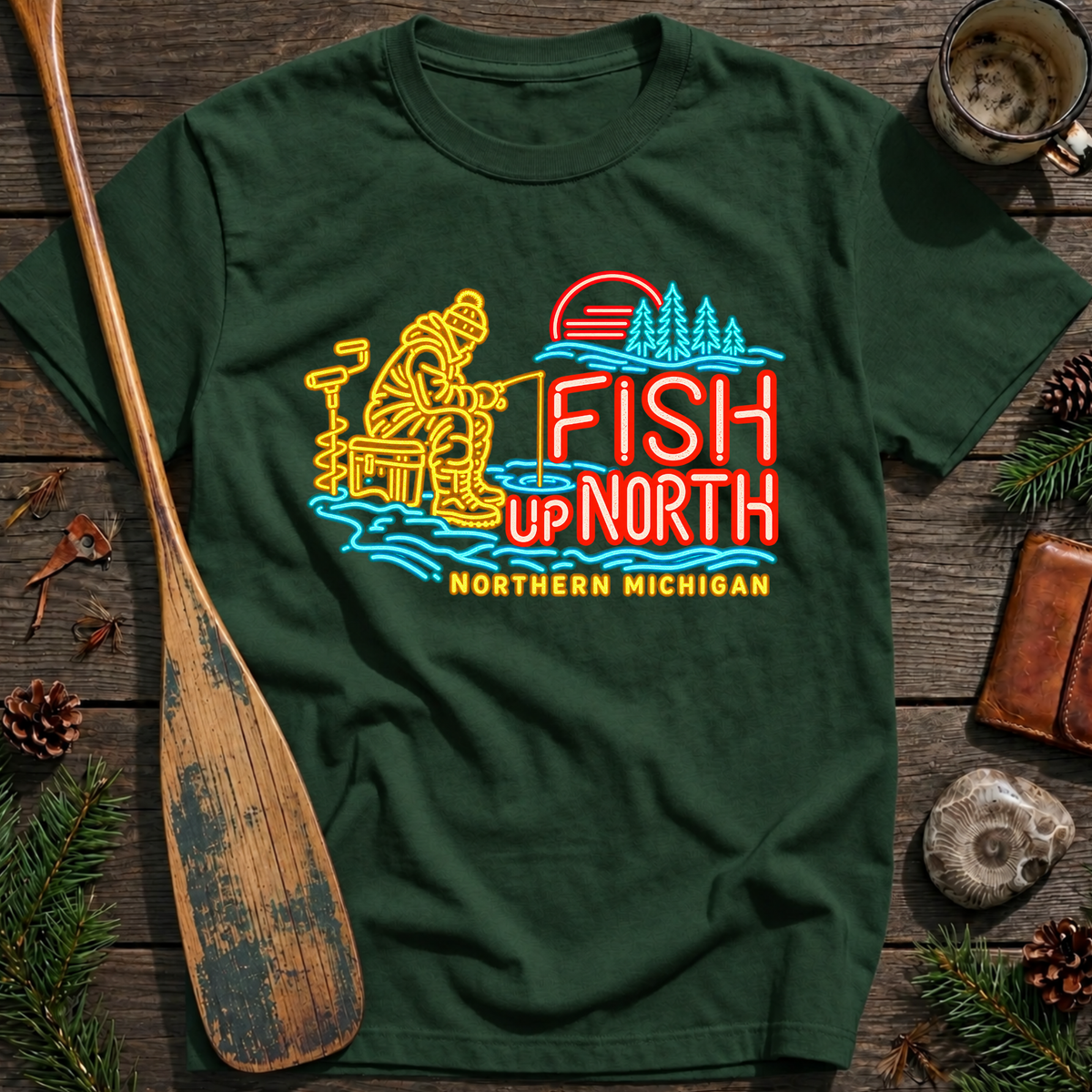 Ice Fish Up North Retro Neon T-Shirt