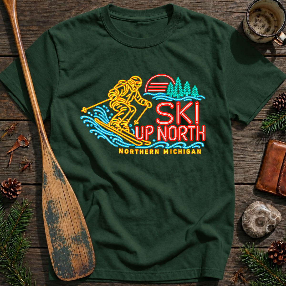 Ski Up North Retro Neon Snow T-Shirt