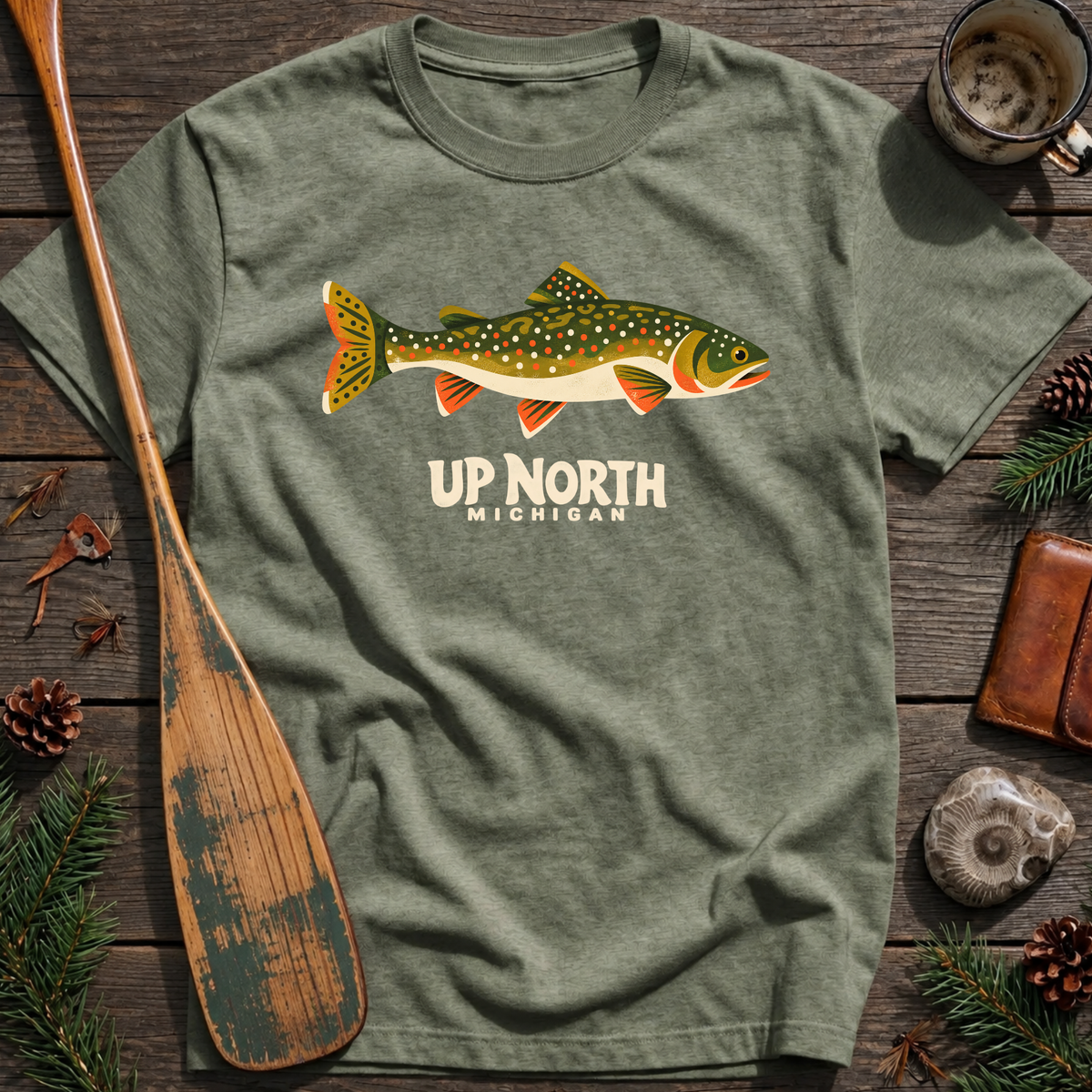 Folk Wild Trout Up North Michigan T-Shirt