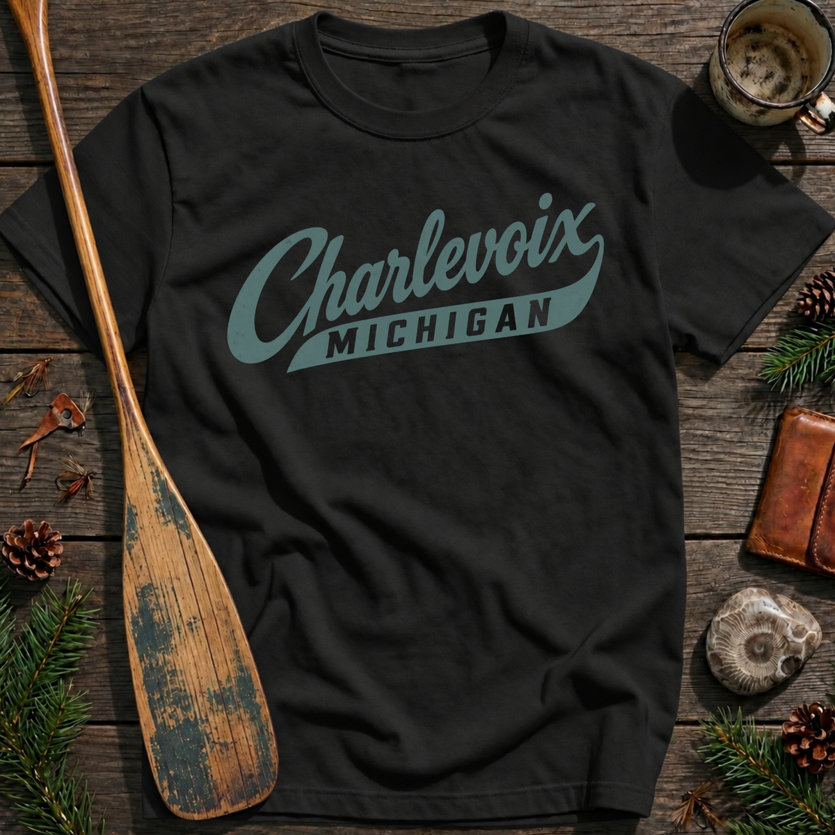 Charlevoix Michigan Vintage Athletic Script T-Shirt