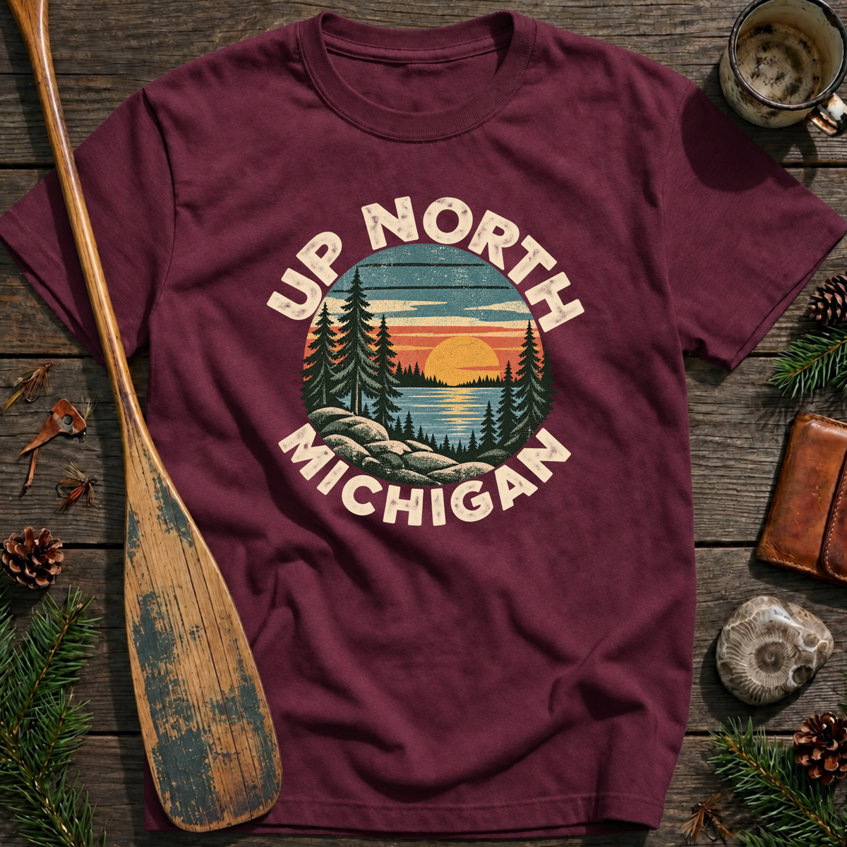 Vintage Up North Michigan Sunset Badge T-Shirt