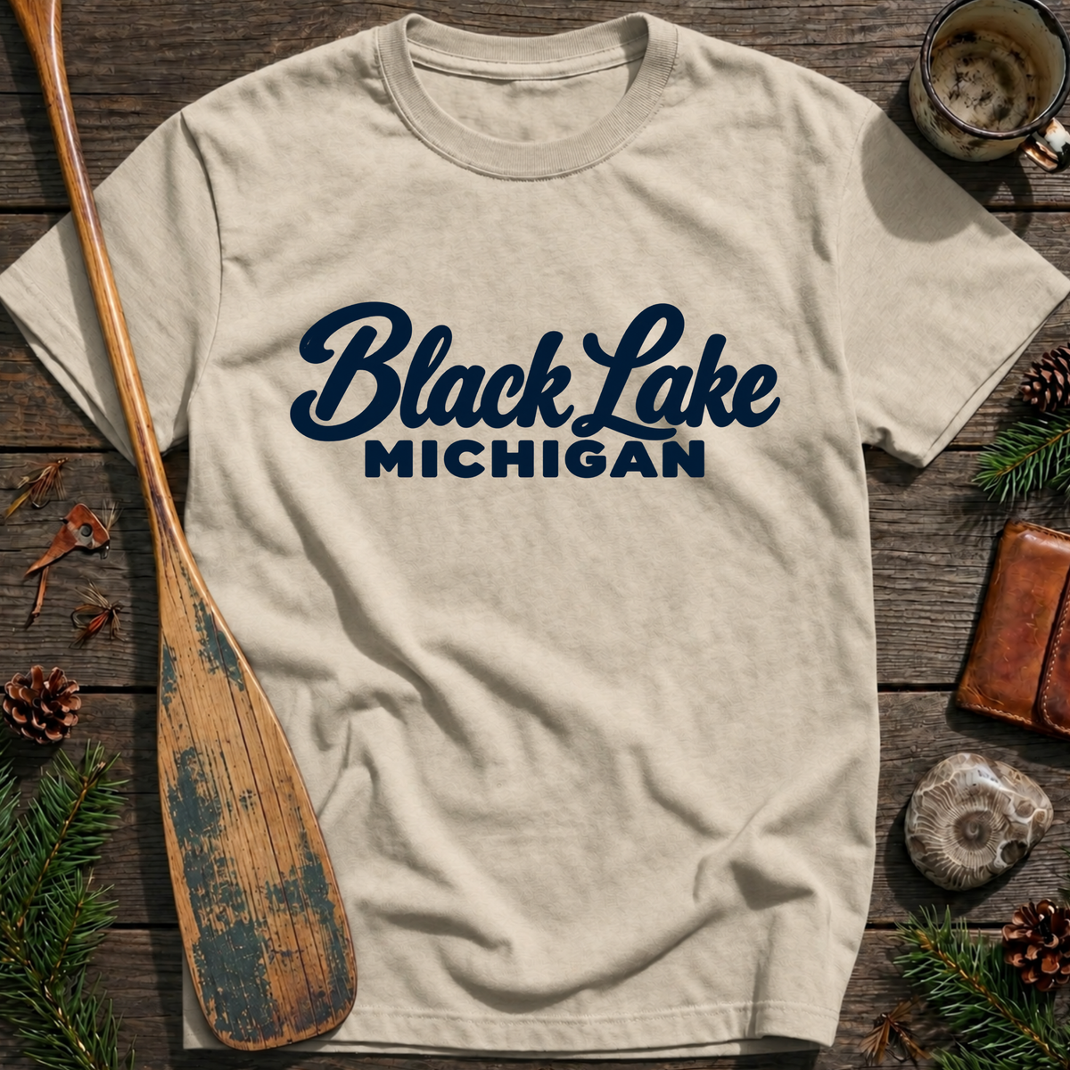 Black Lake Michigan Heritage Script T-Shirt