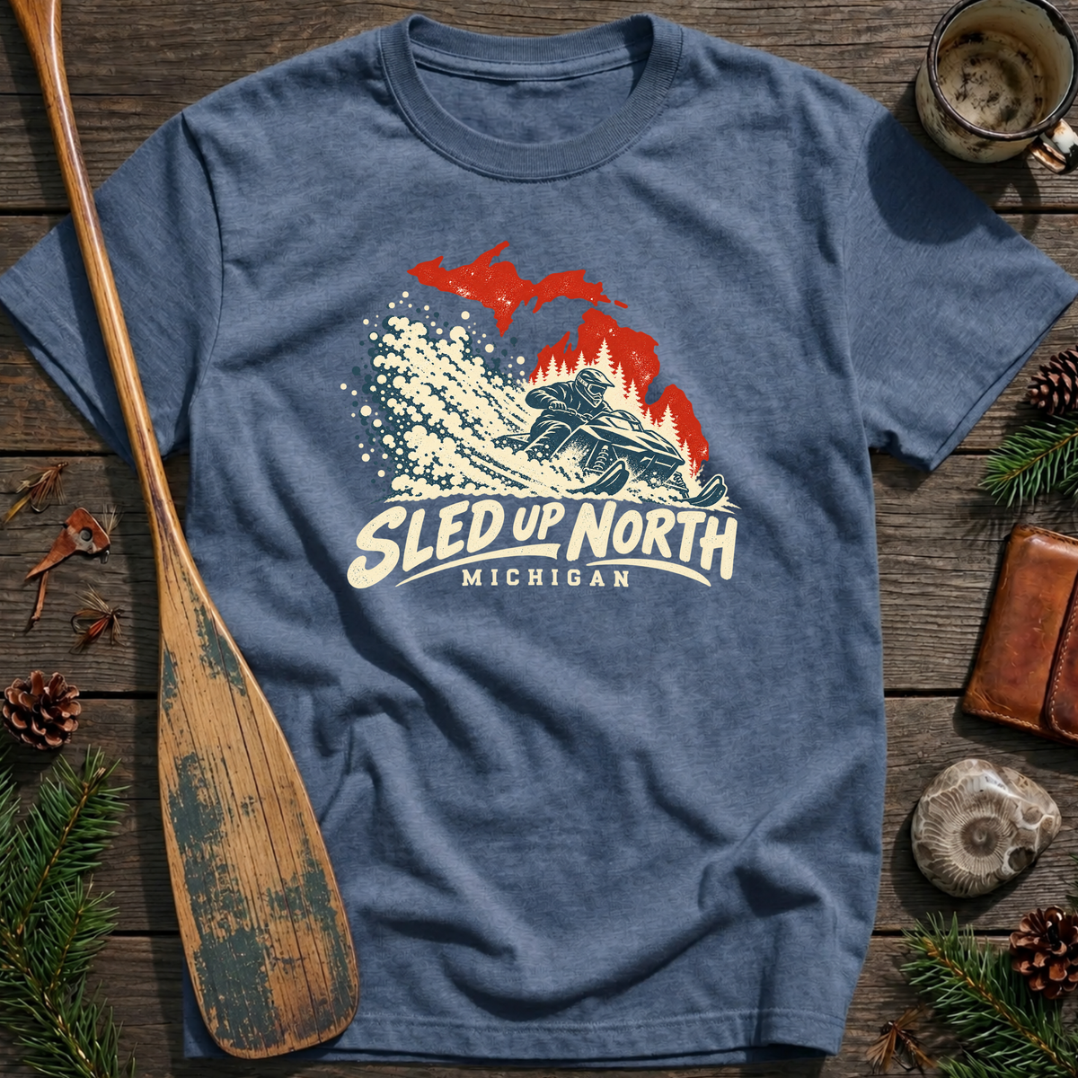 Sled Up North Michigan Adrenaline Snowmobile T-Shirt