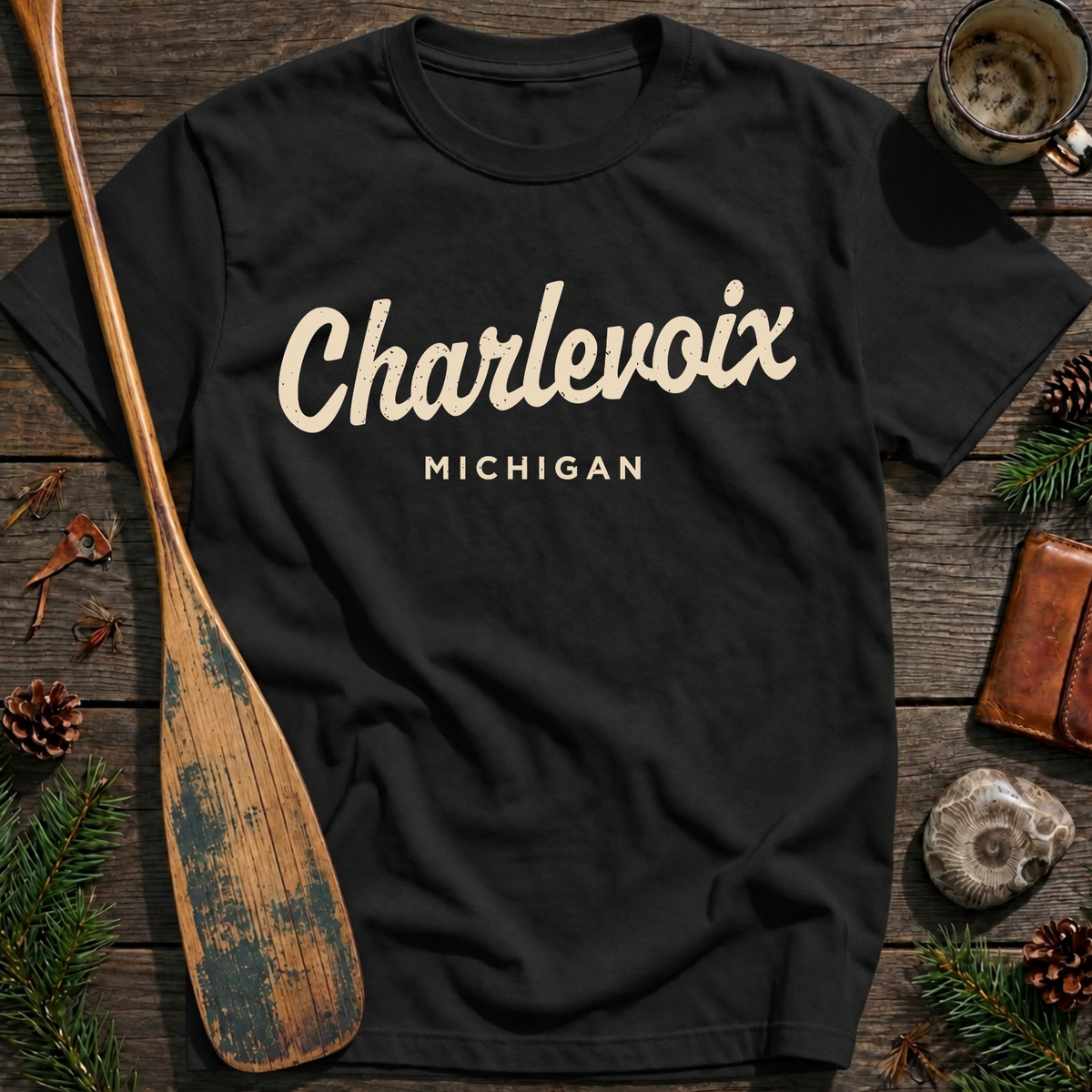 Charlevoix Michigan Vintage Script T‑Shirt