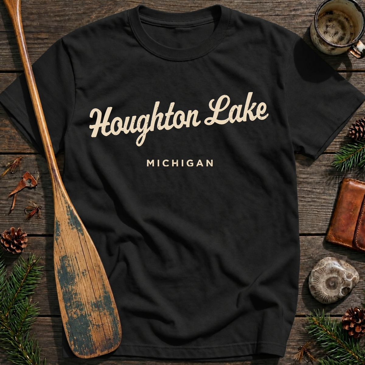 Houghton Lake Michigan Vintage Script T‑Shirt