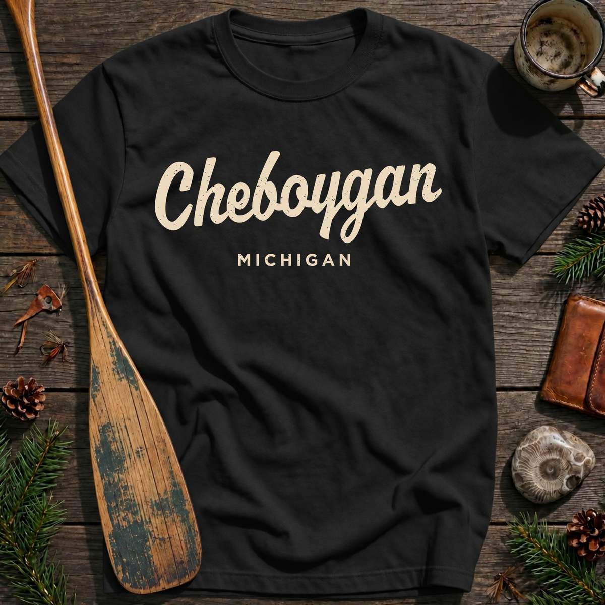 Cheboygan Michigan Vintage Script T‑Shirt