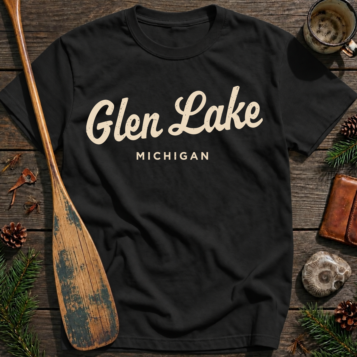 Glen Lake Michigan Vintage Script T‑Shirt