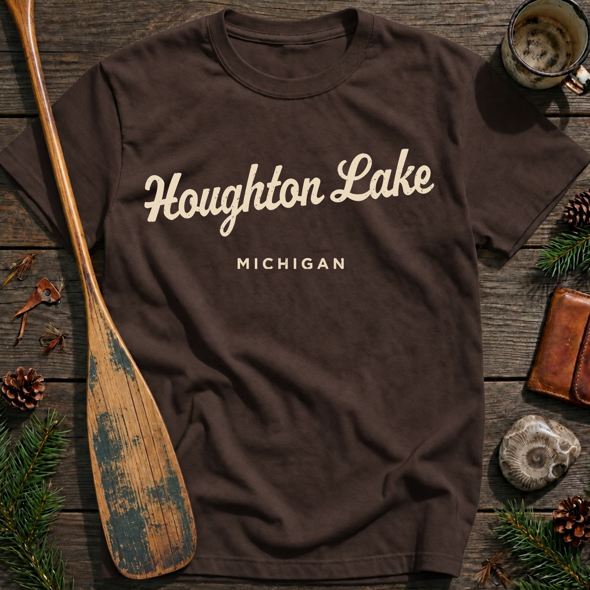 Houghton Lake Michigan Vintage Script T‑Shirt