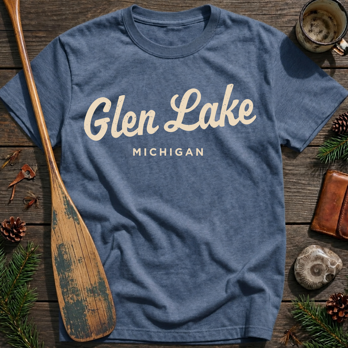 Glen Lake Michigan Vintage Script T‑Shirt
