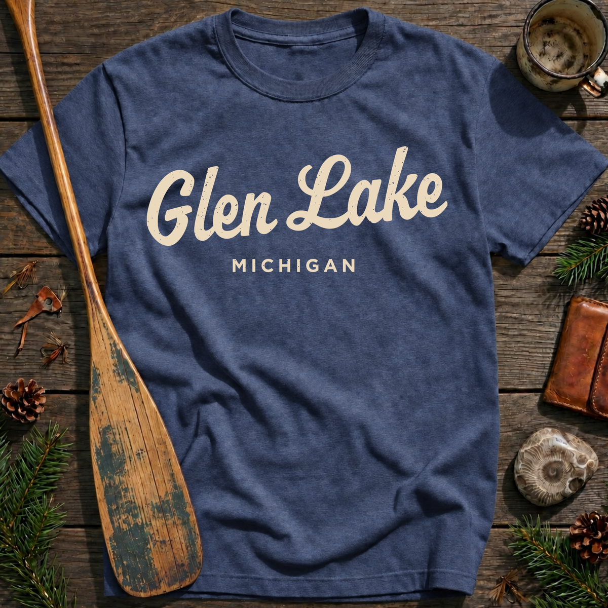 Glen Lake Michigan Vintage Script T‑Shirt