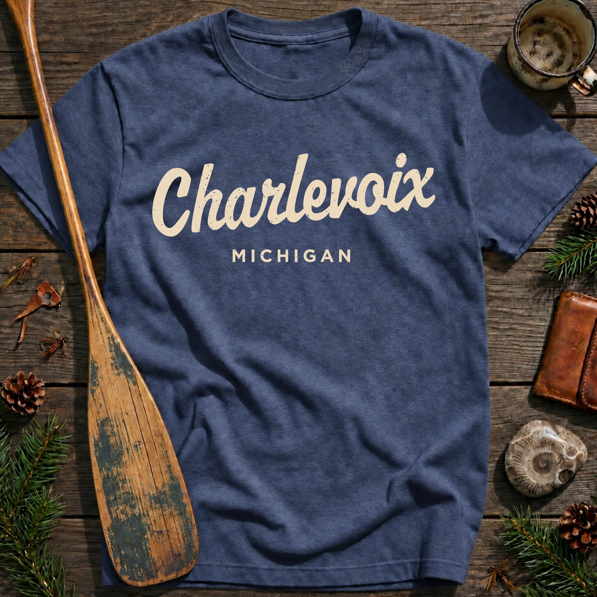 Charlevoix Michigan Vintage Script T‑Shirt