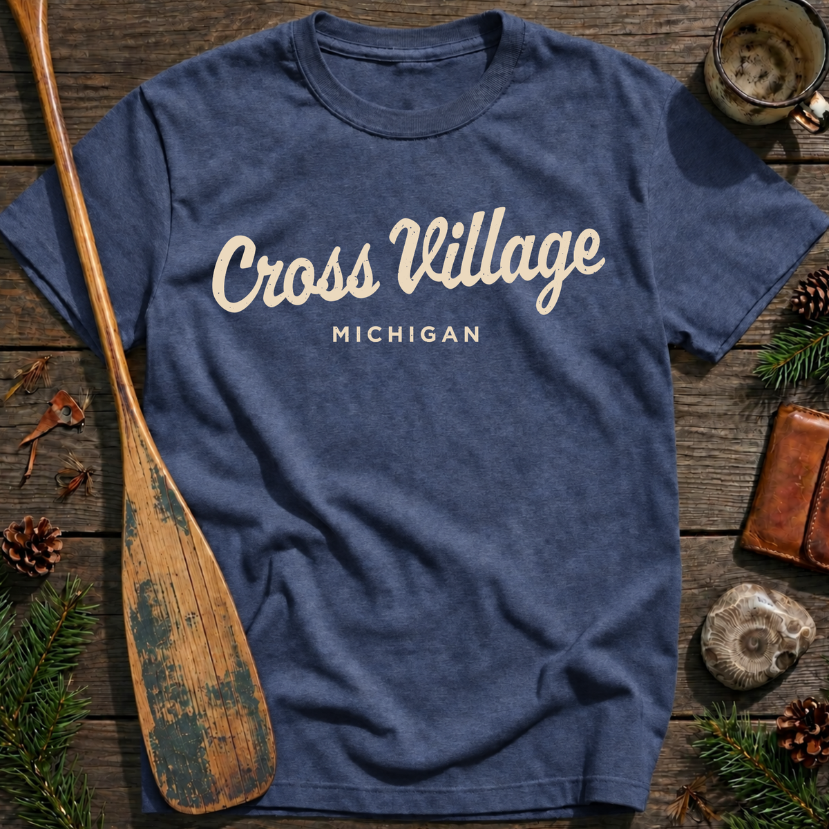 Cross Village Michigan Vintage Script T‑Shirt