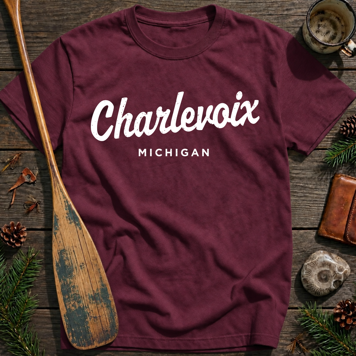 Charlevoix Michigan Vintage Script T‑Shirt