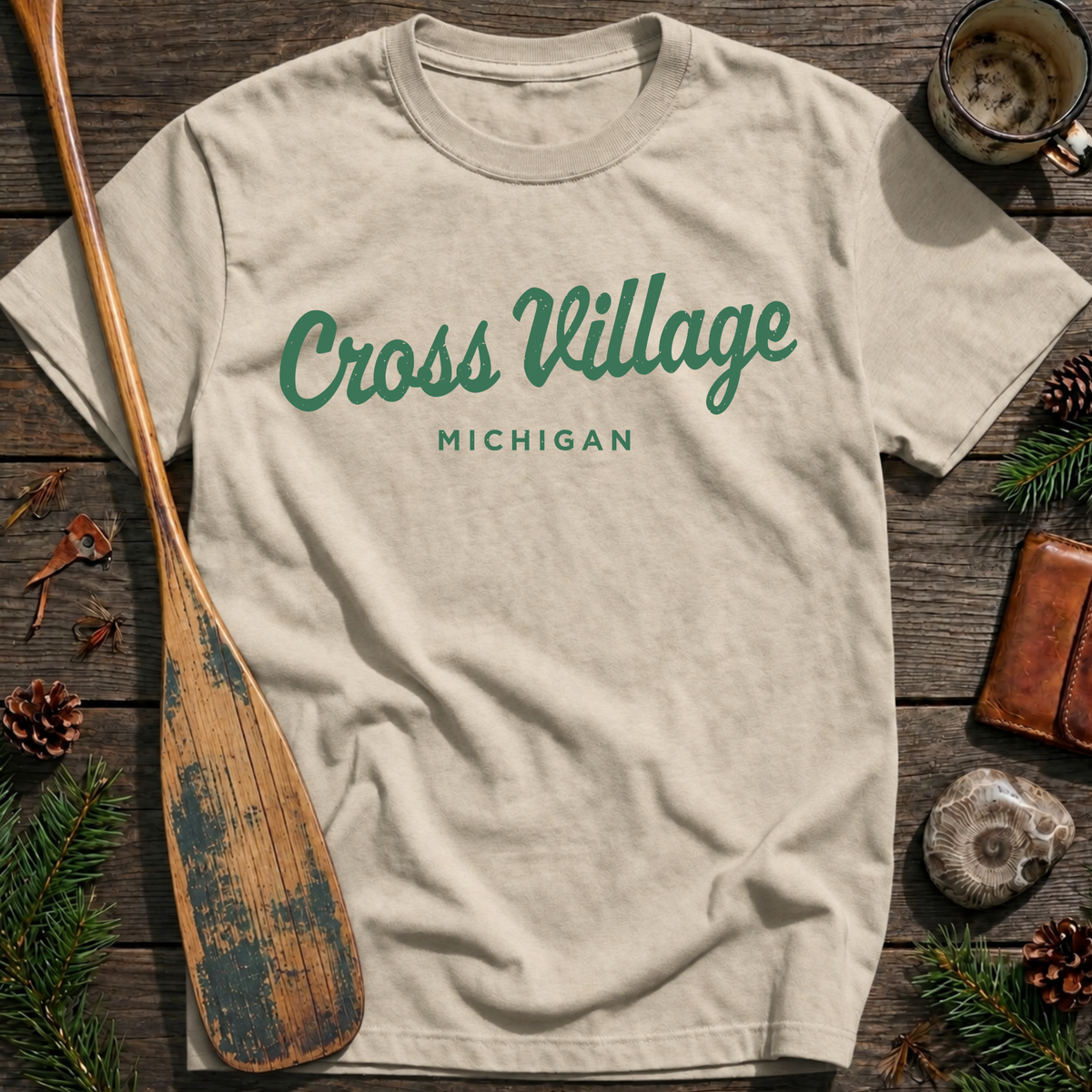 Cross Village Michigan Vintage Script T‑Shirt