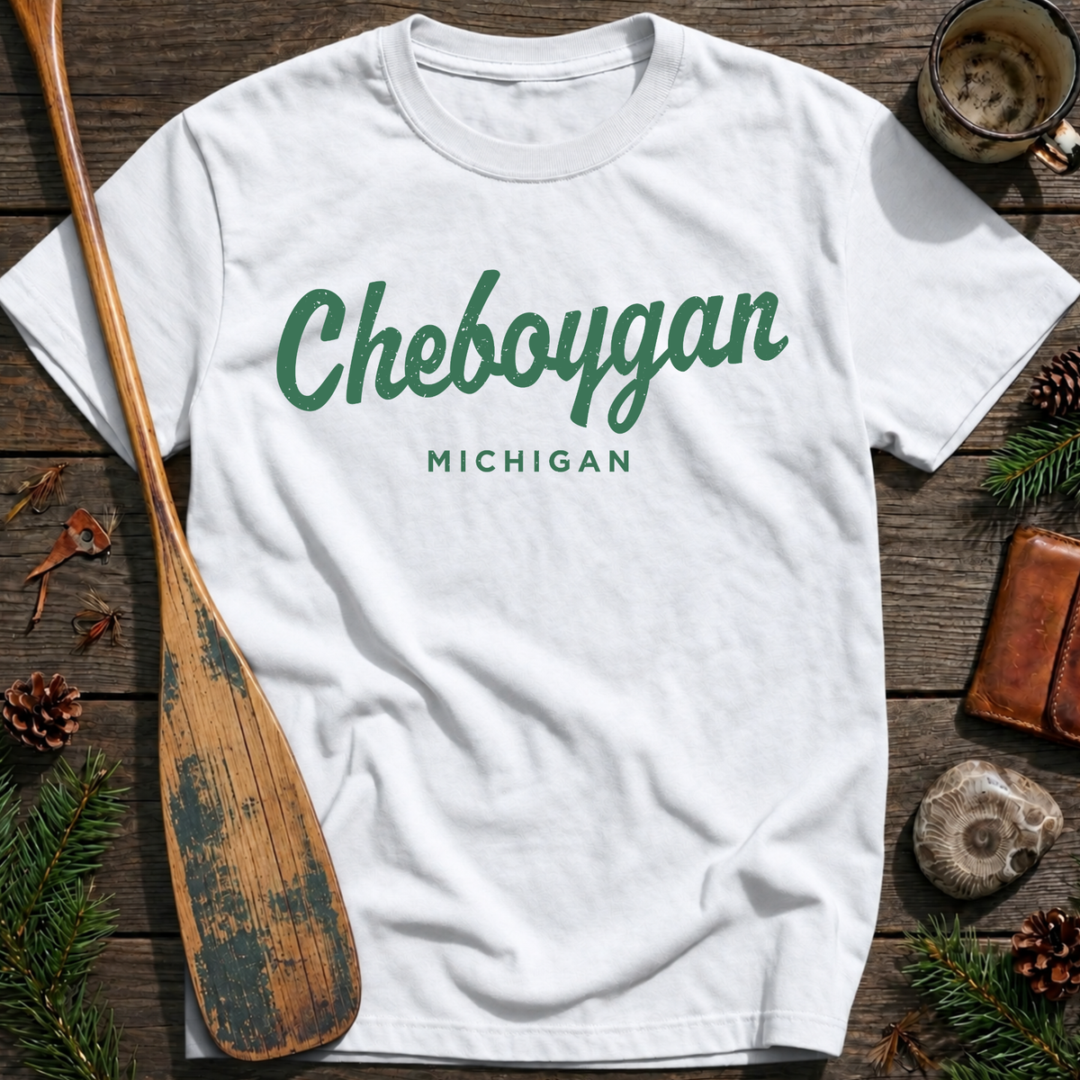 Cheboygan Michigan Vintage Script T‑Shirt