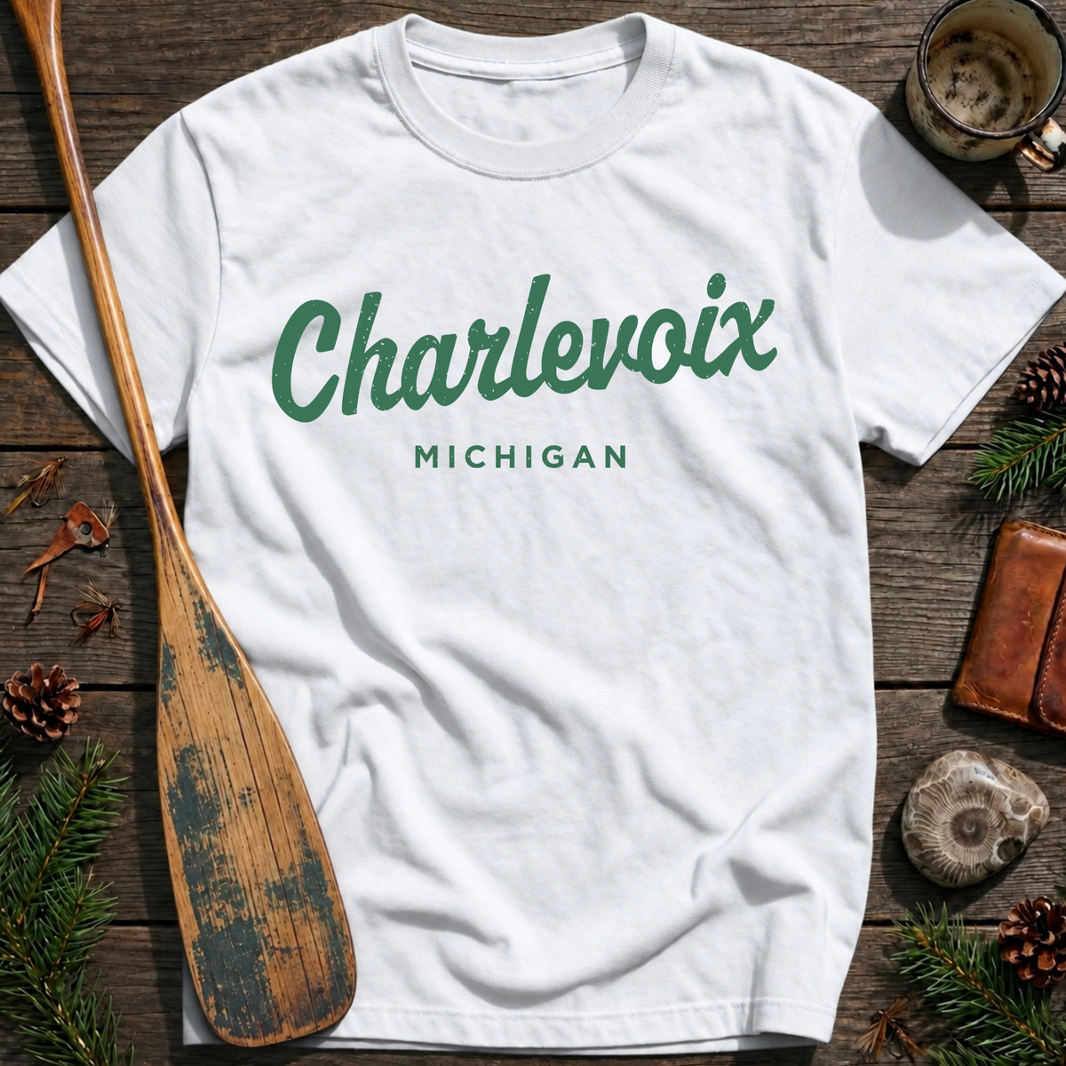 Charlevoix Michigan Vintage Script T‑Shirt