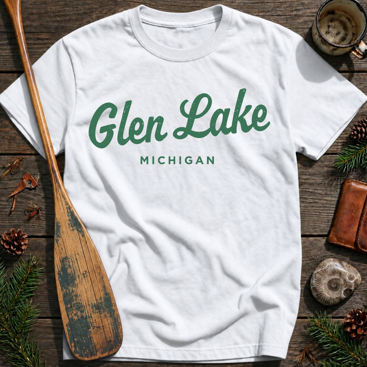 Glen Lake Michigan Vintage Script T‑Shirt