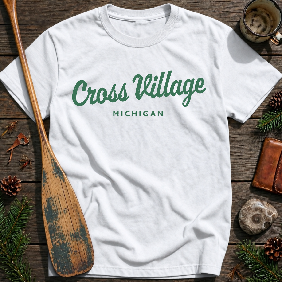 Cross Village Michigan Vintage Script T‑Shirt
