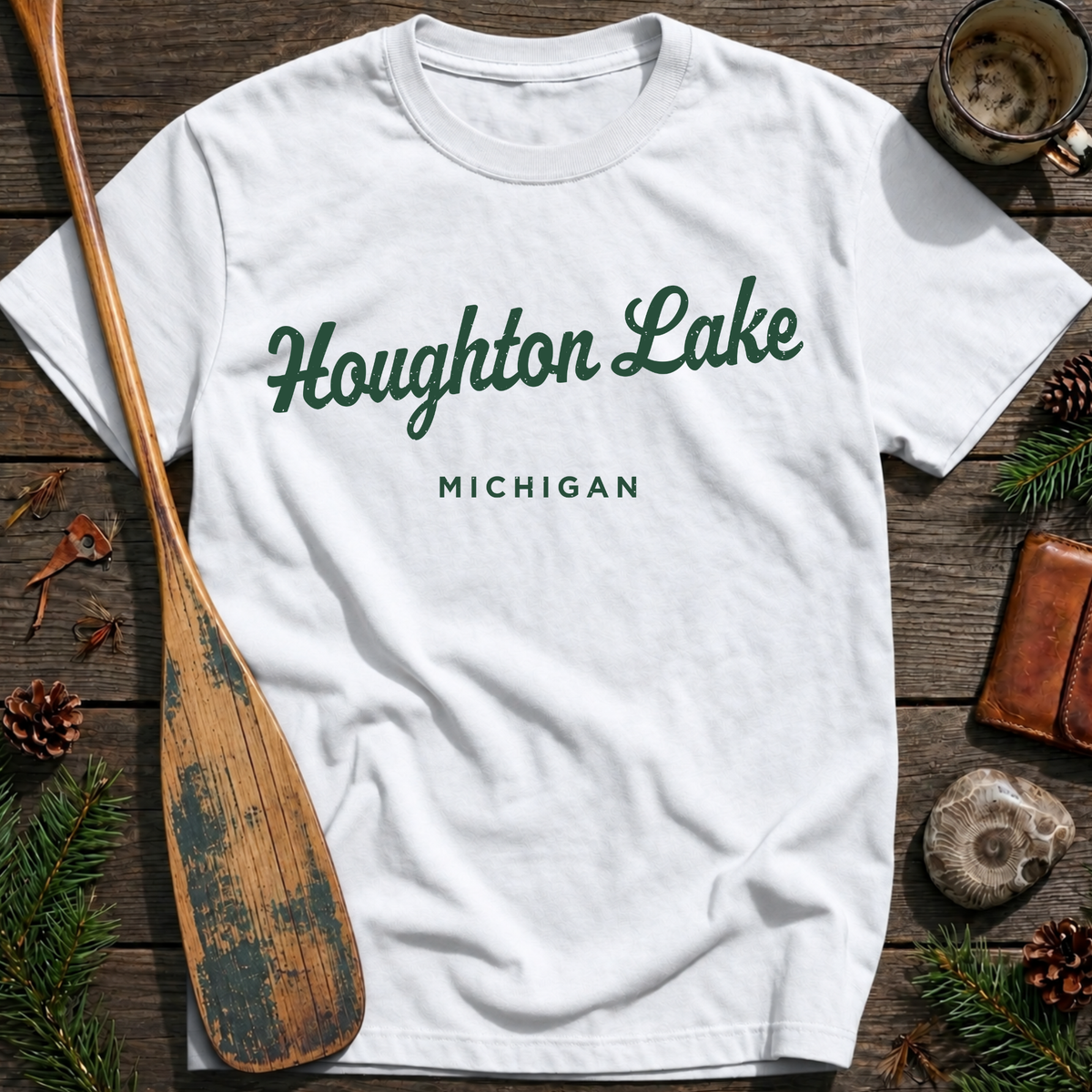 Houghton Lake Michigan Vintage Script T‑Shirt